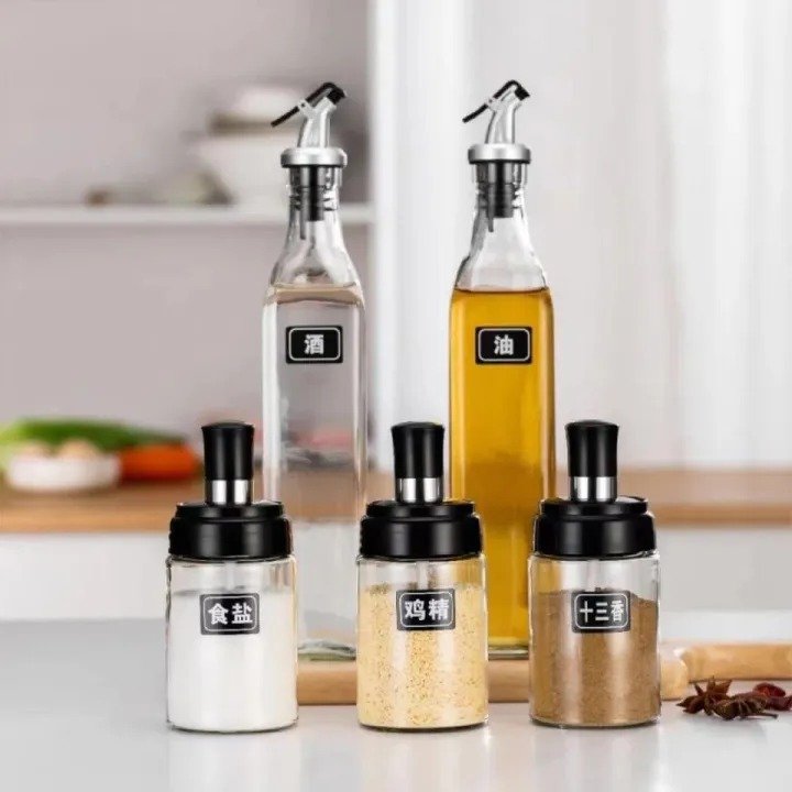 5 Pcs Flanek Glass Oil Bottle Set