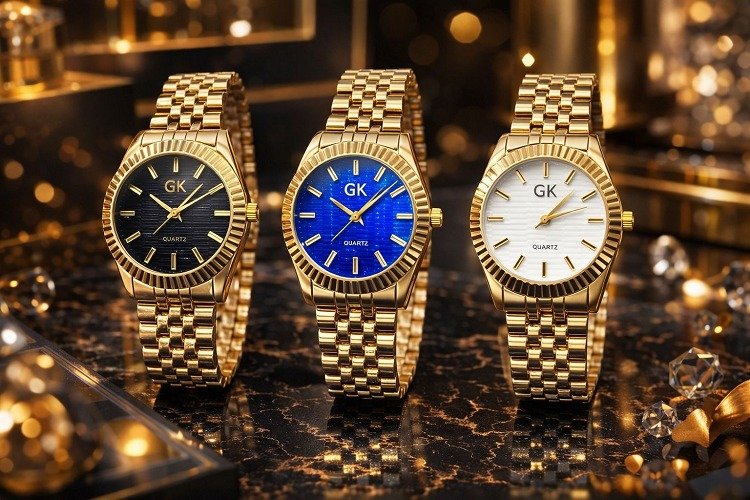 GK Luxury Quartz Watch – Timeless Gold Edition