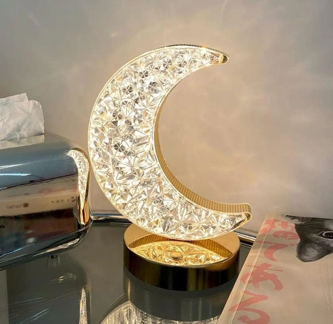 Diamond Crystal Moon Shaped Rechargeable Table Lamp