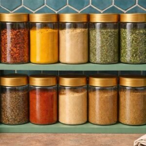 2 Layer Wooden Rack With 10 Spice Bottle