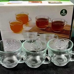 6 Pcs Glass Rose Tea Cup Set