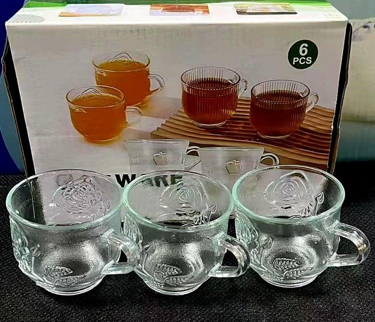 6 Pcs Glass Rose Tea Cup Set