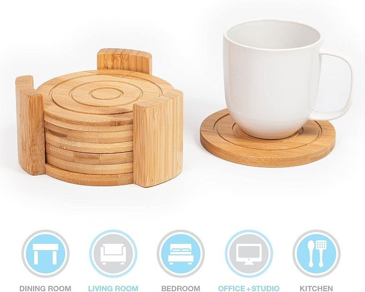 6 Pcs Round Bamboo Coaster Set - 788-2