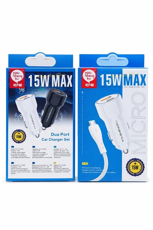 Y-73 15W Dual Port Fast Car Charger With Micro Cable