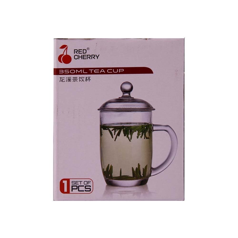 Red Cherry 350ml Glass Teacup With Lid
