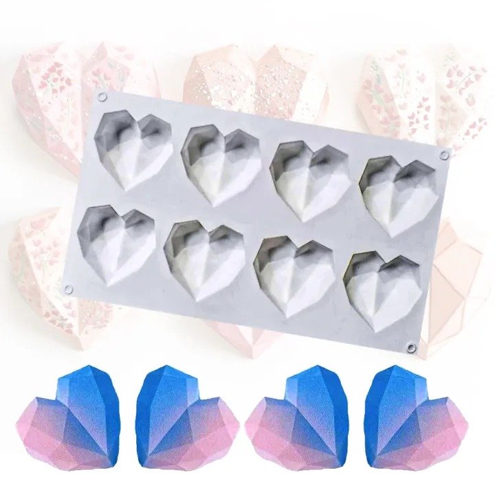 8 Slot Diamond Heart Silicone Mold